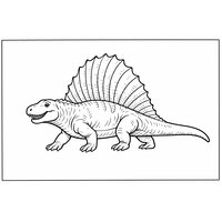 Coloriage dimetrodon réaliste épuré en marche de profil, voile dorsale simplifiée (dessin à imprimer)