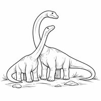 Coloriage deux diplodocus réalistes épurés, adulte et jeune, cous croisés, pierres