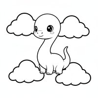 Coloriage diplodocus kawaii entouré de nuages ronds, contours très épais