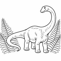 Coloriage diplodocus semi-réaliste entouré de grandes fougères, contours simples