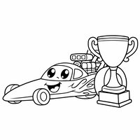 Coloriage dragster avec trophée rigolo (style kawaii) | Toupty.com
