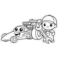 Coloriage dragster cartoon avec mécanicien mignon | Toupty.com