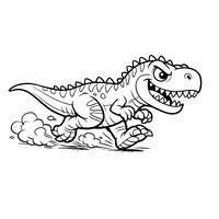 Coloriage Giganotosaurus cartoon qui court avec poussière stylisée