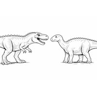 Coloriage Giganotosaurus semi-réaliste face à face avec un dinosaure herbivore simple