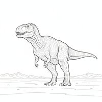 Coloriage Giganotosaurus réaliste épuré dans une plaine avec montagnes simples au loin