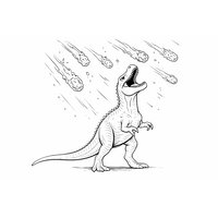 Coloriage Giganotosaurus réaliste épuré qui rugit sous une pluie de météores stylisée