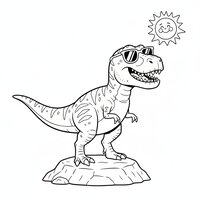 Coloriage Giganotosaurus cartoon avec lunettes de soleil sur un rocher