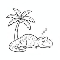 Coloriage Giganotosaurus cartoon endormi sous un palmier avec Zzz