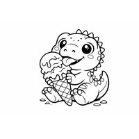 Coloriage Giganotosaurus kawaii qui mange une énorme glace style chibi