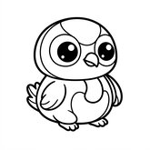 Coloriage grue kawaii : grue mignonne grands yeux, style chibi, facile à colorier (Toupty.com)