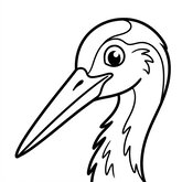 Coloriage tête de grue : gros plan bec long, lignes simples, enfant (Toupty.com)