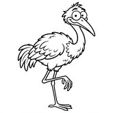 Coloriage grue sur une patte : pose rigolote, dessin simple et facile (Toupty.com)