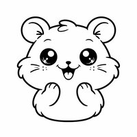 Coloriage hamster kawaii en gros plan, tête très ronde, grands yeux brillants et petites joues