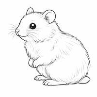 Coloriage hamster semi réaliste simple assis de profil gauche, fourrure suggérée par traits doux, sans décor