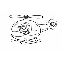 Coloriage hélicoptère cartoon en vol avec pilote qui salue