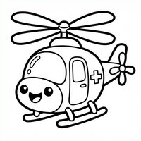Coloriage hélicoptère médical kawaii avec symbole médical