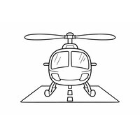 Coloriage hélicoptère civil cartoon posé sur une piste, vue de face
