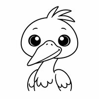 Coloriage héron kawaii en gros plan, tête ronde souriante, long bec simplifié, dessin enfant