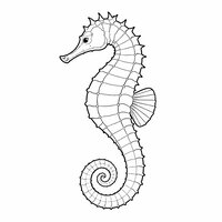 Coloriage hippocampe semi réaliste simple de profil gauche, plaques du corps suggérées, queue enroulée