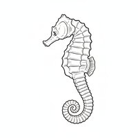 Coloriage hippocampe réaliste épuré vue 3/4 avant droite, museau détaillé simple, crête et anneaux visibles