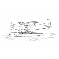 Coloriage hydravion réaliste léger de profil posé sur l’eau (format paysage) | Toupty.com