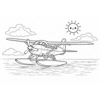 Coloriage hydravion réaliste léger en approche d’atterrissage sur l’eau (vue 3/4) | Toupty.com