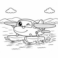 Coloriage hydravion cartoon qui atterrit sur un lac (dessin enfant) | Toupty.com