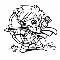 Coloriage univers Hytale : jeune archer avec arc en pose dynamique à imprimer