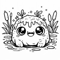 Coloriage univers Hytale : monstre des marais sympathique avec roseaux à imprimer