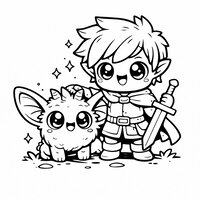 Coloriage univers Hytale : héros aventurier avec compagnon magique à imprimer