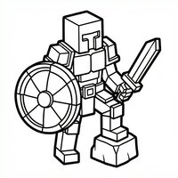 Coloriage univers Hytale : guerrier style voxel avec bouclier à imprimer