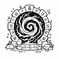 Coloriage univers Hytale : portail magique avec runes et spirale à imprimer
