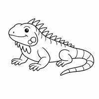 Coloriage iguane semi réaliste simple vue 3/4, crête et écailles en grandes formes, dessin facile