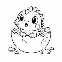 Coloriage bébé iguane kawaii dans une coquille d’œuf cassée, mini crête et expression surprise