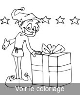 Coloriage Lutin ravi d'offir un cadeau | Toupty.com