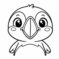 Coloriage macareux kawaii en gros plan, visage rond et grand bec, dessin enfant à imprimer | Toupty.com