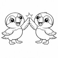 Coloriage deux macareux cartoon qui se font un high-five, scène drôle, dessin enfant | Toupty.com