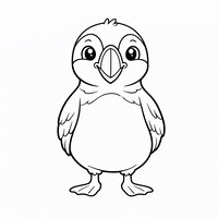 Coloriage macareux semi réaliste simple de face, ailes repliées, dessin enfant à imprimer | Toupty.com