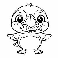 Coloriage macareux tenant un poisson dans le bec, dessin enfant facile à imprimer | Toupty.com