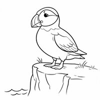 Coloriage macareux semi réaliste simple posé au bord d'une falaise, dessin enfant | Toupty.com