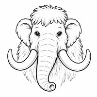 Coloriage mamouth semi-réaliste en gros plan, tête et défenses très grandes