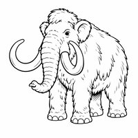 Coloriage mamouth semi-réaliste en 3/4, défenses et trompe bien visibles