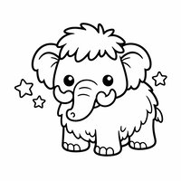 Coloriage mamouth kawaii style jouet, formes arrondies et étoiles