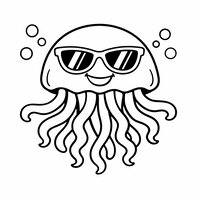 Coloriage méduse cartoon rock star avec lunettes de soleil, tentacules ondulés et petites bulles
