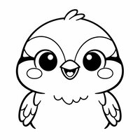 Coloriage mésange kawaii en gros plan, portrait centré, dessin facile à colorier