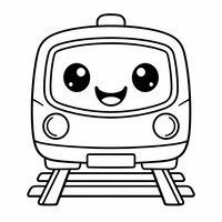 Coloriage métro kawaii vue de face avec grands yeux et large sourire, facile pour enfant | Toupty.com