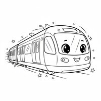 Coloriage métro futuriste cartoon avec lignes modernes arrondies et étoiles décoratives, enfant | Toupty.com