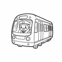 Coloriage métro kawaii en vue 3/4 avec petit conducteur souriant qui salue, enfant | Toupty.com