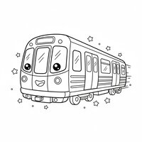 Coloriage métro kawaii en mouvement avec petites étoiles autour, vue 3/4, enfant | Toupty.com