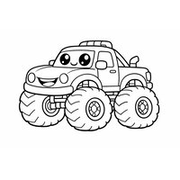 Coloriage monster truck kawaii souriant de profil à imprimer | Toupty.com